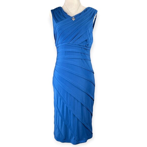ADRIANNA PAPELL Shutter Pleat Sheath Dress Women's Size 2 Blue Tiered Cocktail - Picture 1 of 10